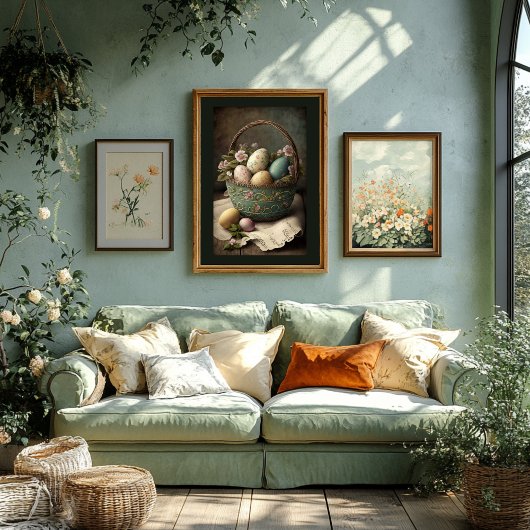 ヴィンテージスタイルイースターエッグバスケットアート ポスター