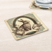 ヴィンテージスタイルイースター春バニー紙コースター スクエアペーパーコースター (アングル)