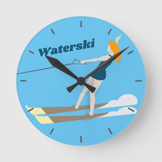 ヴィンテージスタイルウォータースキー ラウンド壁時計 (正面)