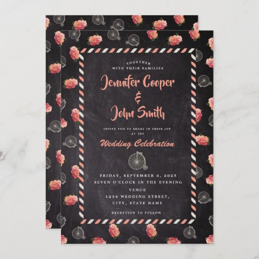 ヴィンテージスタイルエアメールバイクバラシャルボードトラベル 招待状 (正面/裏面)