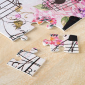 ヴィンテージスタイルエッフェルタワーコラージュピンクフローラ ジグソーパズル (側面)