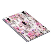 ヴィンテージスタイルエッフェルタワーコラージュピンクフローラ ノートブック (右側)