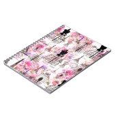 ヴィンテージスタイルエッフェルタワーコラージュピンクフローラ ノートブック (左側)