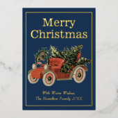 ヴィンテージスタイルエレガントオールドカーメリークリスマス 箔シーズンカード (正面)