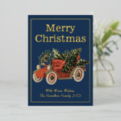 ヴィンテージスタイルエレガントオールドカーメリークリスマス 箔シーズンカード (立ち正面)