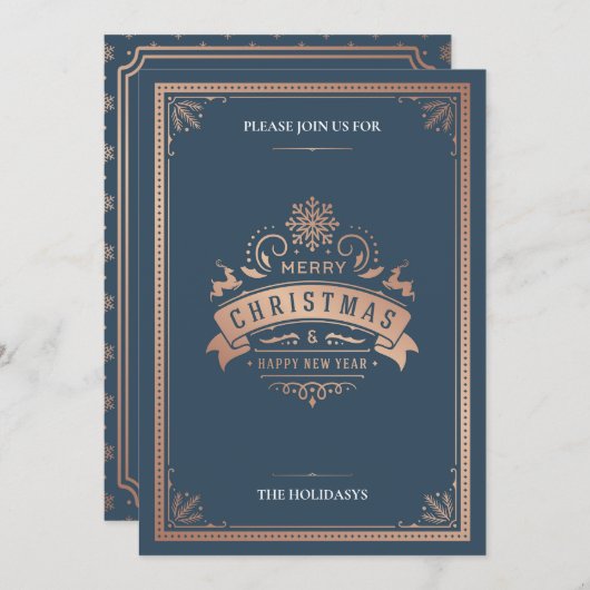 ヴィンテージスタイルエレガントクリスマスパーティー 招待状 (正面/裏面)
