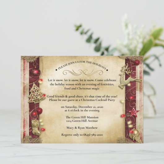 ヴィンテージスタイルエレガントクリスマスパーティー 招待状 (スタンド正面)