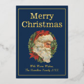 ヴィンテージスタイルエレガントサンタメリークリスマス金ゴールド 箔シーズンカード (正面)