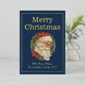 ヴィンテージスタイルエレガントサンタメリークリスマス金ゴールド 箔シーズンカード (立ち正面)