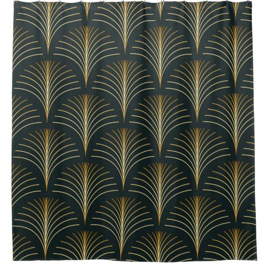 ヴィンテージスタイルエレガントシームレスアートデコリピートファン シャワーカーテン (正面)