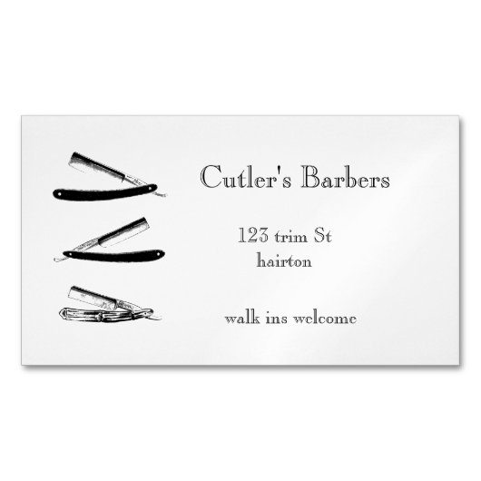 ヴィンテージスタイルエレガント理容師ショップ名刺 マグネット名刺 (正面)