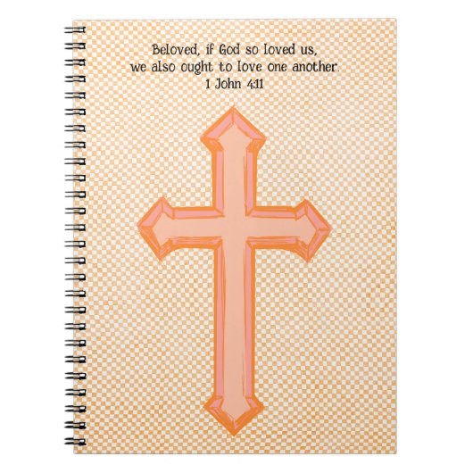 ヴィンテージスタイルオレンジ信仰クロス聖書聖句 ノートブック (正面)