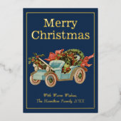 ヴィンテージスタイルオールドカーミストレトークリスマス金ゴールド 箔シーズンカード (正面)