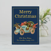 ヴィンテージスタイルオールドカーミストレトークリスマス金ゴールド 箔シーズンカード (立ち正面)