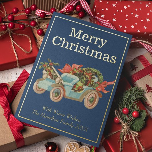 ヴィンテージスタイルオールドカーミストレトークリスマス金ゴールド 箔シーズンカード