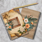 ヴィンテージスタイルオールド紙フローラオンヘッシアン ノートブック