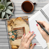 ヴィンテージスタイルオールド紙フローラオンヘッシアン ノートブック