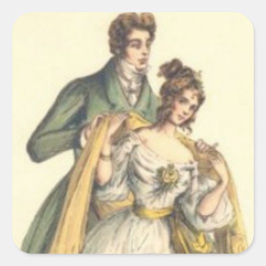 ヴィンテージスタイルカップルビクトリアンクリスマスステッカー スクエアシール (正面)