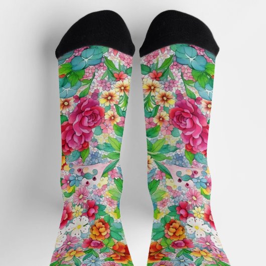 ヴィンテージスタイルカラフルフローラ靴下 ソックス (上部)