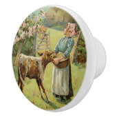 ヴィンテージスタイルカントリーファームガール食べ物を与えズカーフ セラミックノブ (右)