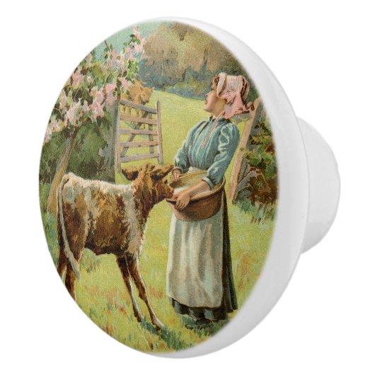 ヴィンテージスタイルカントリーファームガール食べ物を与えズカーフ セラミックノブ (右)