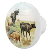 ヴィンテージスタイルカントリーファーム牛 セラミックノブ (右)