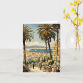 ヴィンテージスタイルカンヌフランスのトラベルウォーターの色 カード (黄色い花)