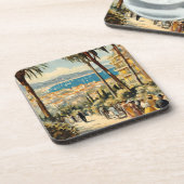 ヴィンテージスタイルカンヌフランスのトラベルウォーターの色 コースター (左側)