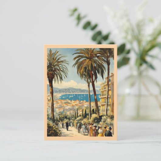 ヴィンテージスタイルカンヌフランスのトラベルウォーターの色 シーズンポストカード (スタンド正面)