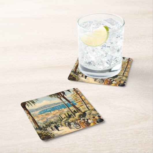 ヴィンテージスタイルカンヌフランスのトラベルウォーターの色 スクエアペーパーコースター (インサイチュ)