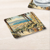 ヴィンテージスタイルカンヌフランスのトラベルウォーターの色 スクエアペーパーコースター (アングル)