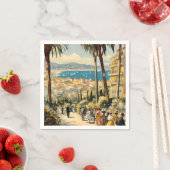 ヴィンテージスタイルカンヌフランスのトラベルウォーターの色 スタンダードカクテルナプキン (インサイチュ)