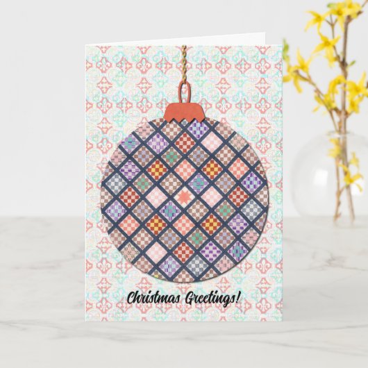 ヴィンテージスタイルキルトデザインクリスマスオーナメントアート カード (黄色い花)