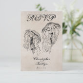 ヴィンテージスタイルクラゲビーチ結婚式RSVPカード 出欠カード (スタンド正面)