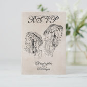 ヴィンテージスタイルクラゲビーチ結婚式RSVPカード 出欠カード (スタンド正面)