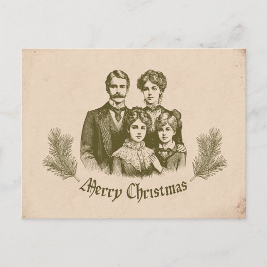 ヴィンテージスタイルクリスマスイラストレーション シーズンポストカード (正面)