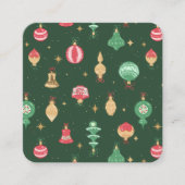 ヴィンテージスタイルクリスマスオーナメントパターン – 緑 スクエア名刺 (正面)