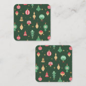 ヴィンテージスタイルクリスマスオーナメントパターン – 緑 スクエア名刺 (正面/裏面)