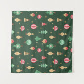 ヴィンテージスタイルクリスマスオーナメントパターン – 緑 タペストリー (正面(横))