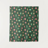 ヴィンテージスタイルクリスマスオーナメントパターン – 緑 タペストリー (正面)