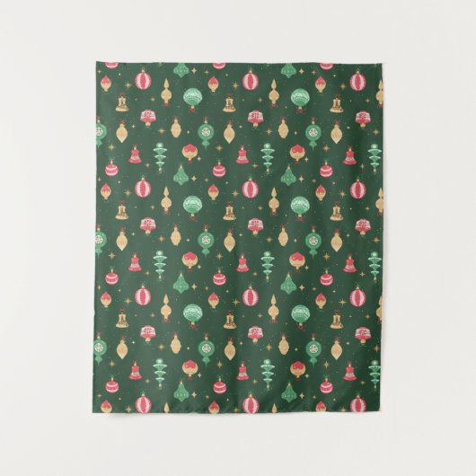 ヴィンテージスタイルクリスマスオーナメントパターン – 緑 タペストリー (正面)