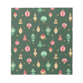 ヴィンテージスタイルクリスマスオーナメントパターン – 緑 ノートパッド