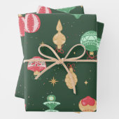 ヴィンテージスタイルクリスマスオーナメントパターン – 緑 ラッピングペーパーシート (インサイチュ)