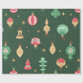 ヴィンテージスタイルクリスマスオーナメントパターン – 緑 ラッピングペーパー (フラット)