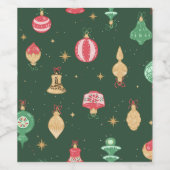ヴィンテージスタイルクリスマスオーナメントパターン – 緑 ワインラベル (シングルラベル)