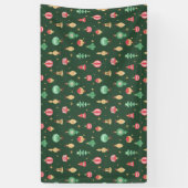 ヴィンテージスタイルクリスマスオーナメントパターン – 緑 横断幕 (縦)