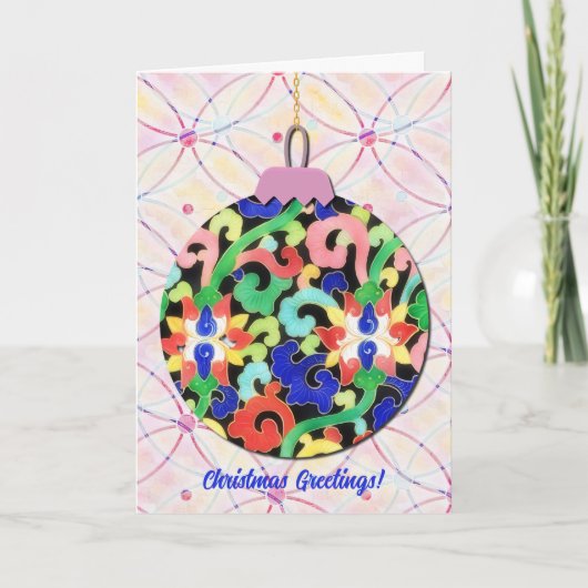 ヴィンテージスタイルクリスマスオーナメントピンクアートカード カード (正面)