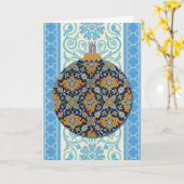 ヴィンテージスタイルクリスマスオーナメントブルー カード (黄色い花)
