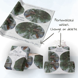 ヴィンテージスタイルクリスマスススススプルース枝 ラッピングペーパー