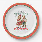 ヴィンテージスタイルクリスマスチャイルドホリーすてき ペーパープレート (正面)